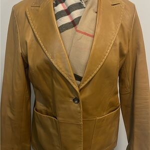 Leather Blazer Jacket in Cognac Brown